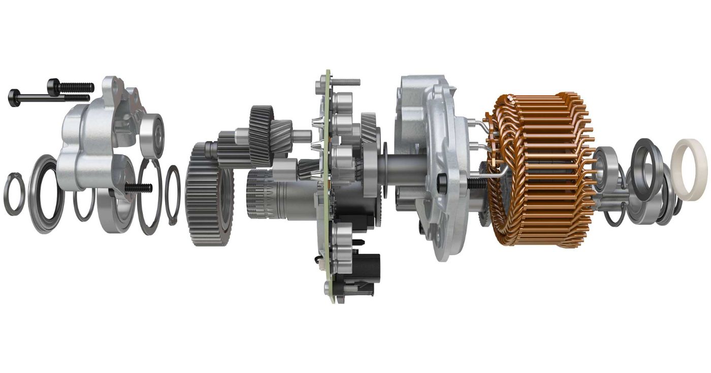 Komponenty w środku silników do rowerów elektrycznych marki Bosch