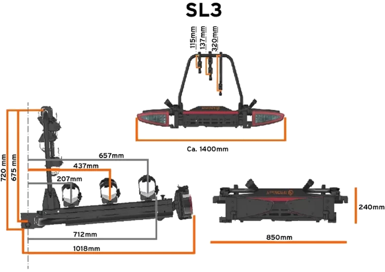 Wymiary bagażnika na hak Spinder SL3