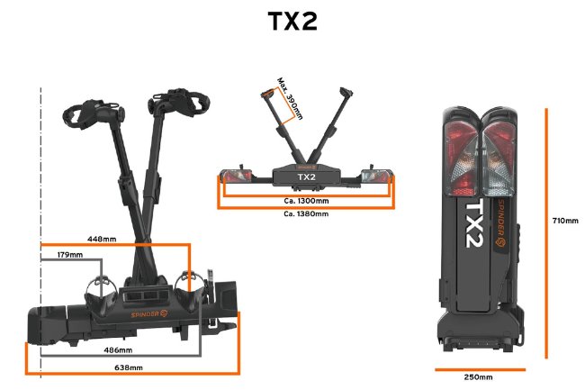 Wymiary bagażnika na hak Spinder TX2 Classic